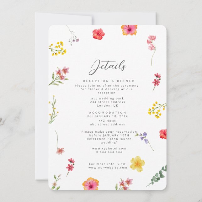 Hochzeit der Minimalistischen Wildblume Einladung (Rückseite)