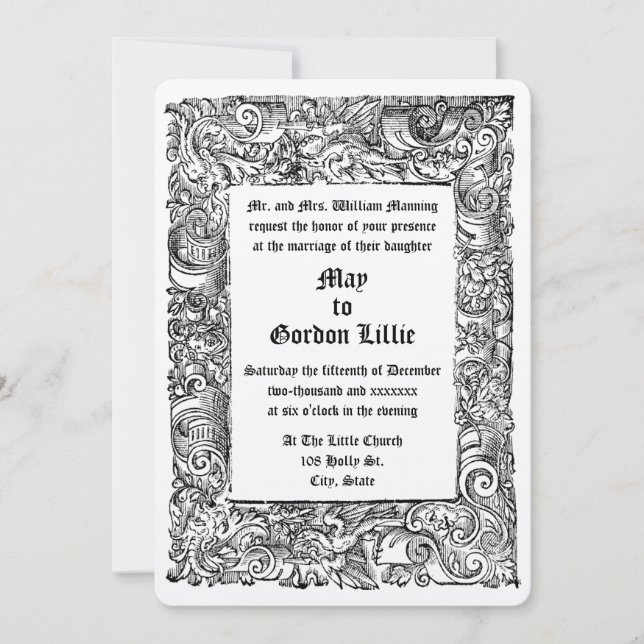 Hochzeit der mittelalterlichen Renaissance-Holzbrü Einladung (Vorderseite)