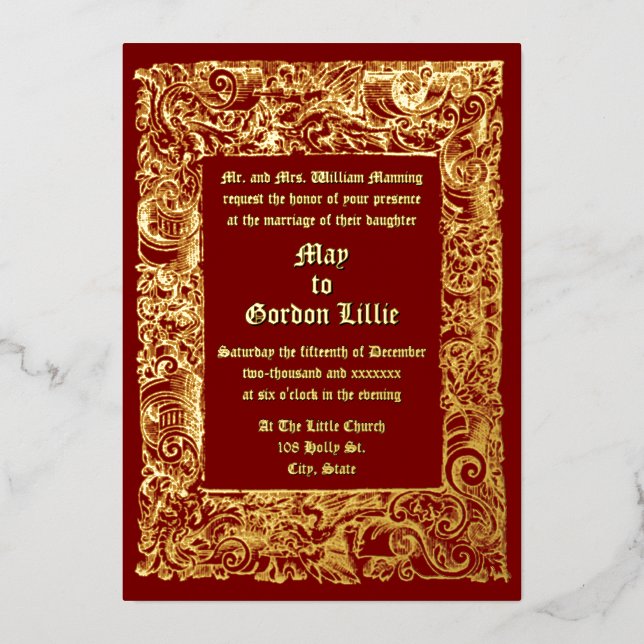 Hochzeit der mittelalterlichen Renaissance-Holzbrü Folieneinladung (Vorderseite)