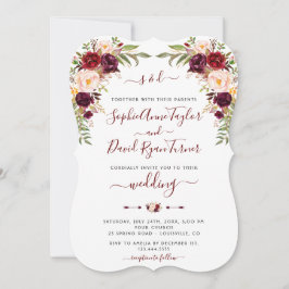 Hochzeit der modernen Burgundy Blush-Bloral-Kallig Einladung