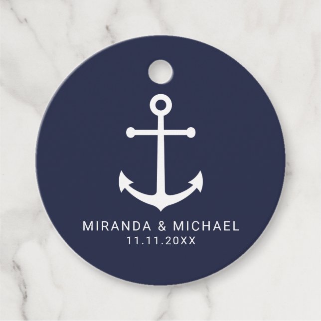 Hochzeit der modernen Nautic Navy Geschenkanhänger (Vorderseite)
