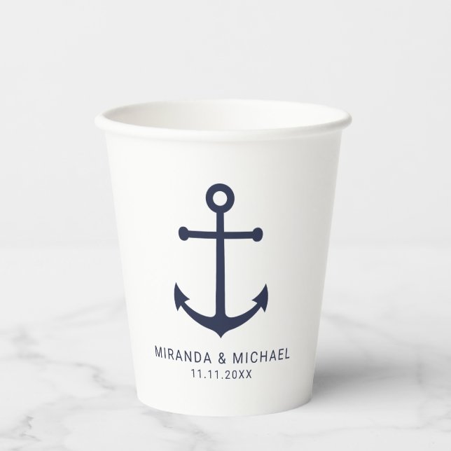 Hochzeit der modernen Nautic Navy Pappbecher (Vorderseite)