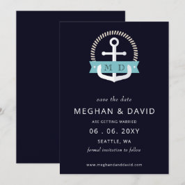 Hochzeit der modernen Navy-Anchor-Nautical-Monogra Save The Date