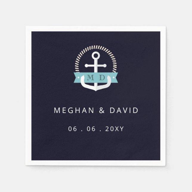 Hochzeit der modernen Navy-Anchor-Nautical-Monogra Serviette (Vorderseite)