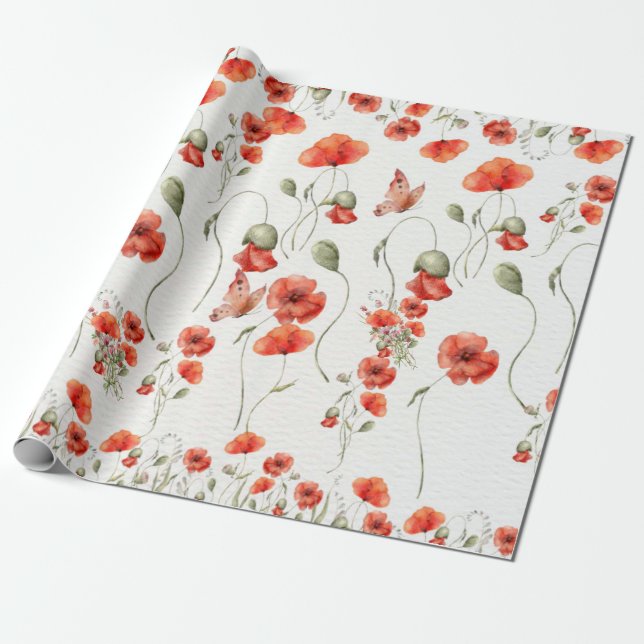 Hochzeit der Mohnblume Rote Wildblumen Geschenkpapier (Ungerollt)