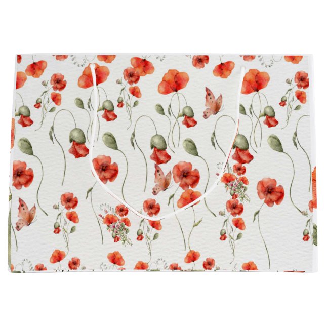 Hochzeit der Mohnblume Rote Wildblumen Große Geschenktüte (Vorderseite)