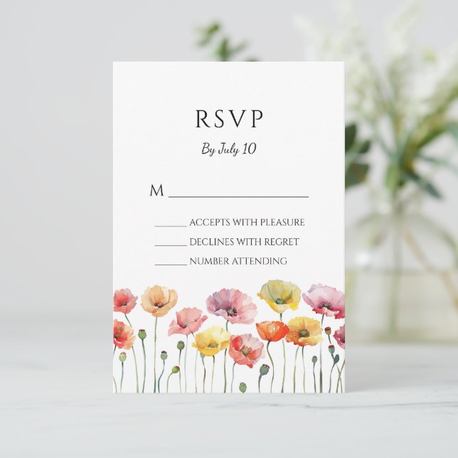Hochzeit der Mohnblüte RSVP Karte (Stehend Vorderseite)