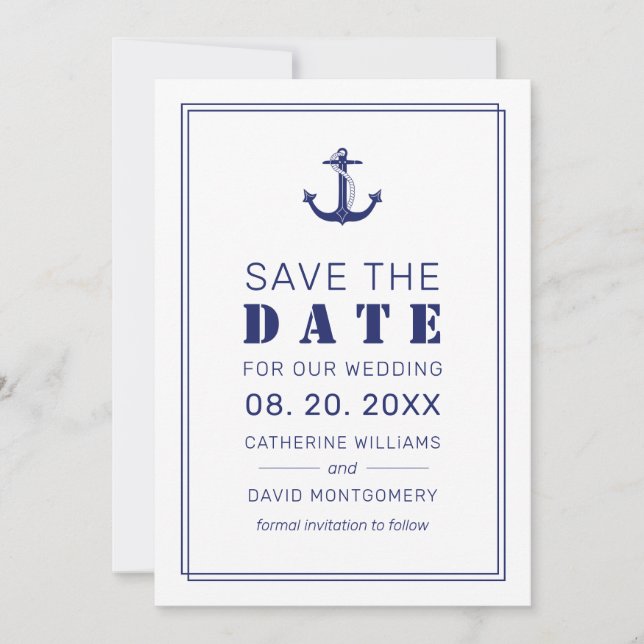 Hochzeit der Nautic Anchor Navy Save The Date (Vorderseite)