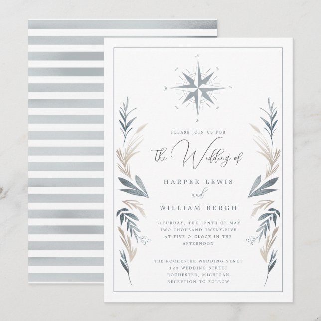 Hochzeit der Nautic Compass Rose Einladung (Vorne/Hinten)