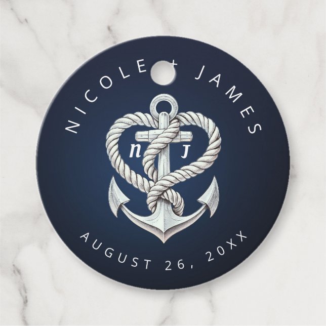 Hochzeit der Nautic Heart Rope Anchor Coastal Navy Geschenkanhänger (Vorderseite)