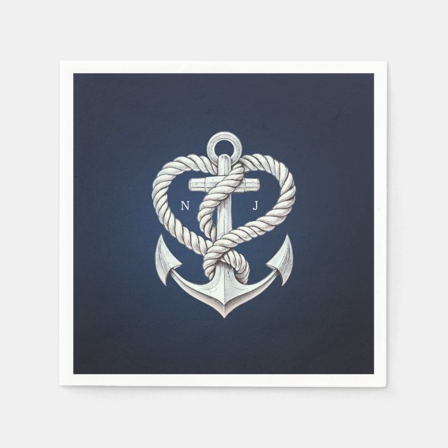 Hochzeit der Nautic Heart Rope Anchor Coastal Navy Serviette (Vorderseite)