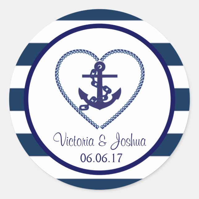 Hochzeit der Nautic Navy mit weißen Streifen Runder Aufkleber (Vorderseite)