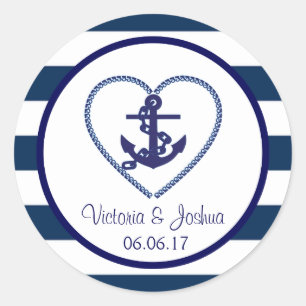 Hochzeit der Nautic Navy mit weißen Streifen Runder Aufkleber