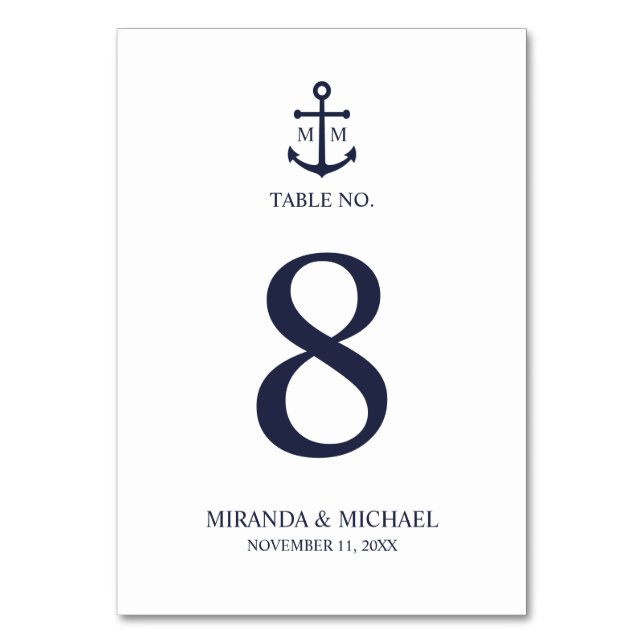 Hochzeit der Nautic Navy Tischnummer (Rückseite)