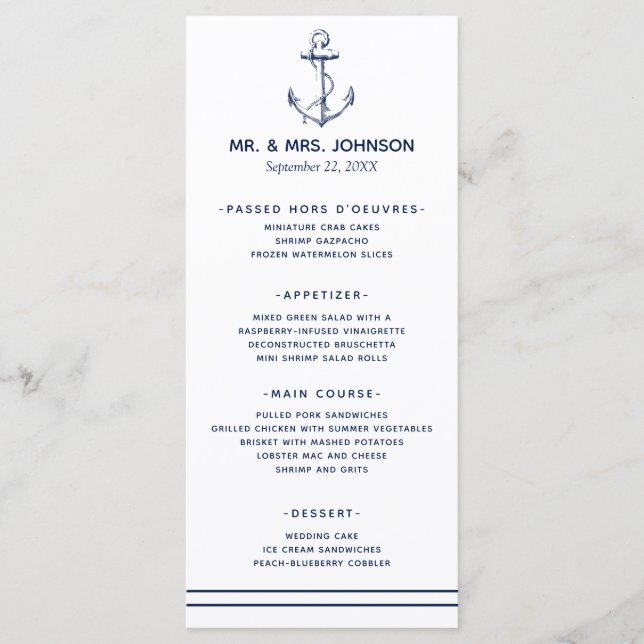 Hochzeit der Nautischen Marine Menükarte (Vorderseite)