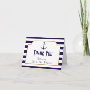 Hochzeit der Nautischen Marine und des Weißstreife Dankeskarte