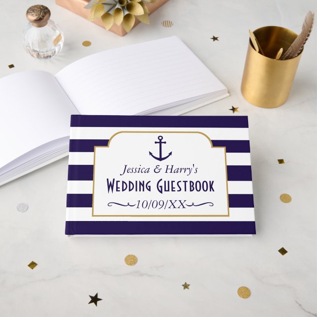 Hochzeit der Nautischen Marine und des Weißstreife Gästebuch (Vorderseite Offen)