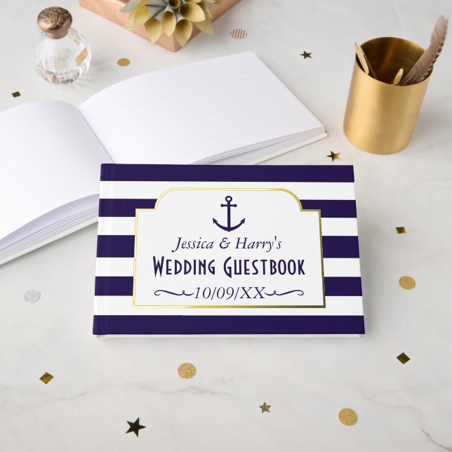 Hochzeit der Nautischen Marine und des Weißstreife Gästebuch (Vorderseite Offen)