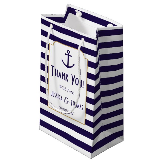 Hochzeit der Nautischen Marine und des Weißstreife Kleine Geschenktüte (Vorderseite Schrägansicht)