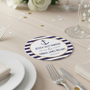 Hochzeit der Nautischen Marine und des Weißstreife Runder Pappuntersetzer