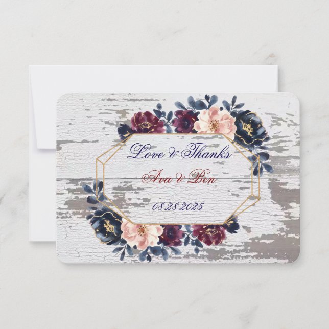 Hochzeit der Navy Burgundy Blush Pink Peony Dankeskarte (Vorderseite)