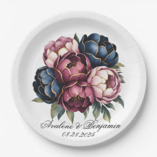 Hochzeit der Navy Burgundy Blush Pink Peony Pappteller