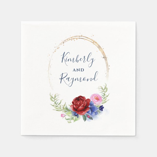 Hochzeit der Navy in Burgund und Blush Serviette (Vorderseite)