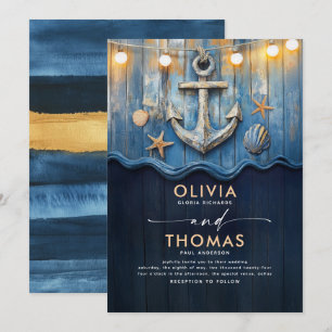 Hochzeit der Navy mit Blue und Gold Anchor Einladung