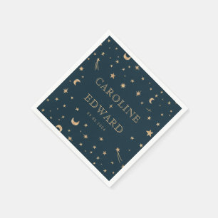 Hochzeit der Navy Mystical Gold Stars Moon Astrono Serviette