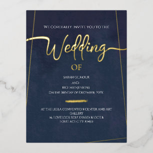 Hochzeit der Navy Velvet Gold Foil Calligraphy Folie Einladungspostkarte