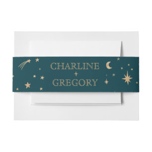 Hochzeit der Navy Whimsical Gold Stars Moon Astron Einladungsbanderole