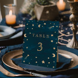 Hochzeit der Navy Whimsical Gold Stars Moon Astron Tischnummer<br><div class="desc">Hochzeit der Navy Whimsical Gold Stars Moon Astronomie</div>