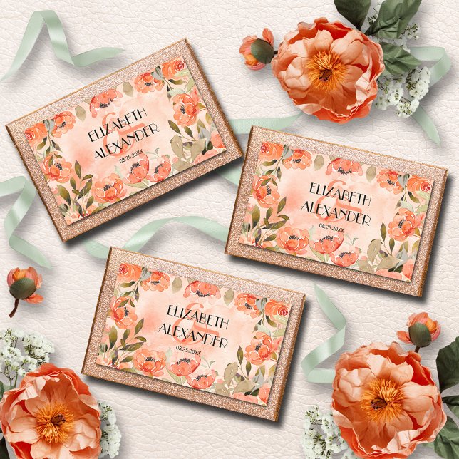 Hochzeit der Orangen Wasserfarbe Rechteckiger Aufkleber (Watercolor Orange Floral Wedding Rectangular Stickers 4.5" x 2.7")