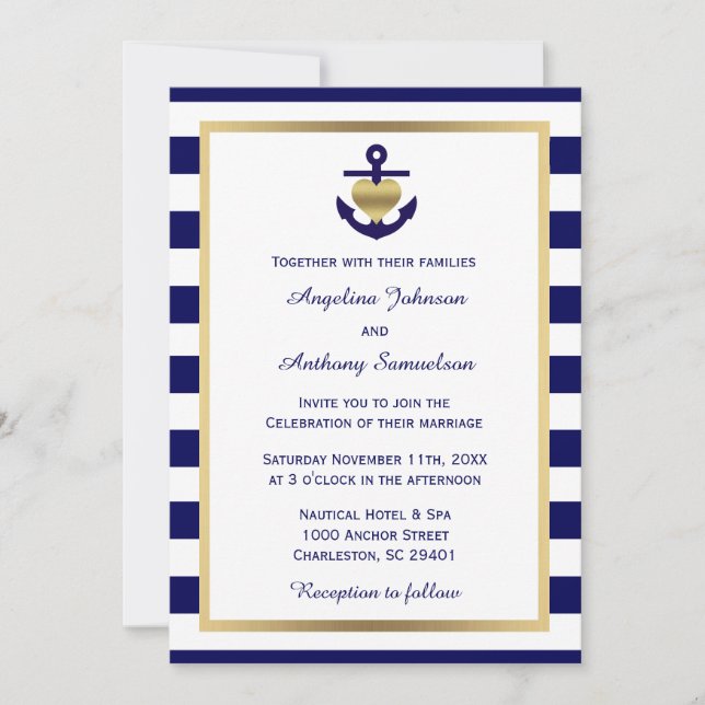 Hochzeit der personalisierten klassischen Nautical Einladung (Vorderseite)