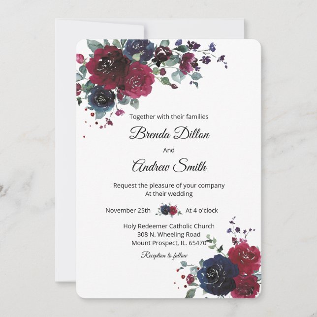 Hochzeit der personalisierten Marine und Burgund Einladung (Vorderseite)