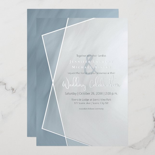 Hochzeit der rosa geometrischen Typografie Folieneinladung (Vorderseite/Rückseite)