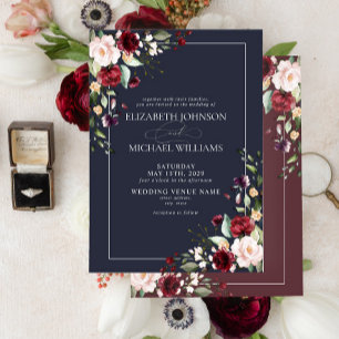 Hochzeit der roten Blütenblume Burgund Rote Flora Einladung