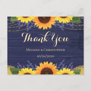 Hochzeit der Rustikalen Navy Wood Sunflower Vielen Postkarte