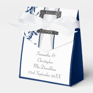 Hochzeit der schlichten, blauen und weißen Damast Geschenkschachtel