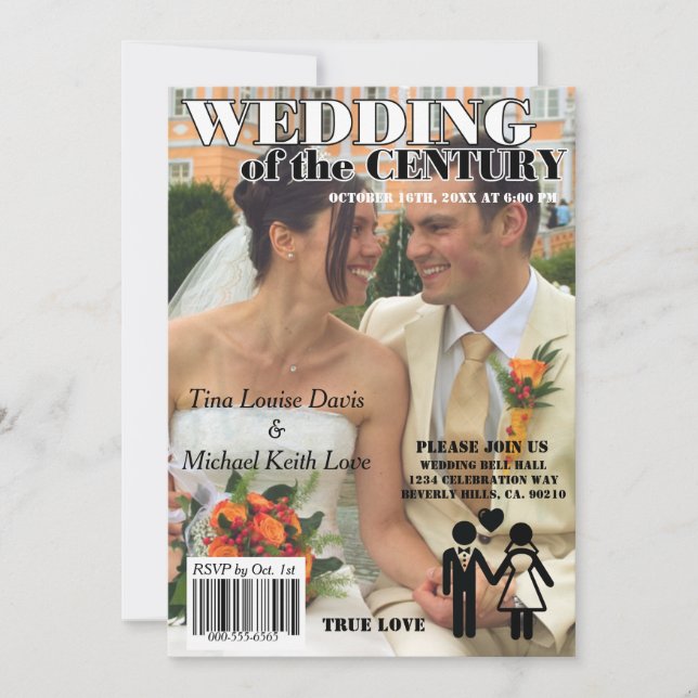 Hochzeit der Schwarz-weißen Zeitschrift des Jahrhu Einladung (Vorderseite)