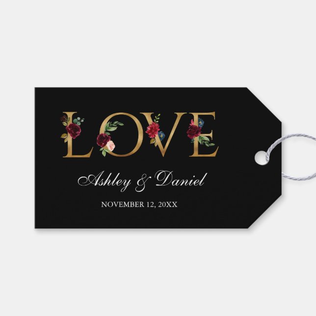 Hochzeit der Schwarzen Liebe mit floraler  Geschenkanhänger (Vorderseite (Horizontal))