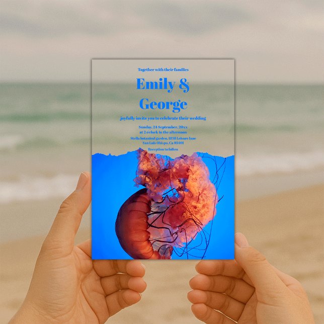 Hochzeit der Seeküste unter blauem Navy Acryleinladungen (Von Creator hochgeladen)