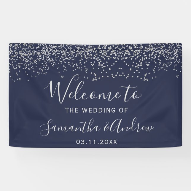 Hochzeit der Silbernavy-Konfetti Banner (Horizontal)