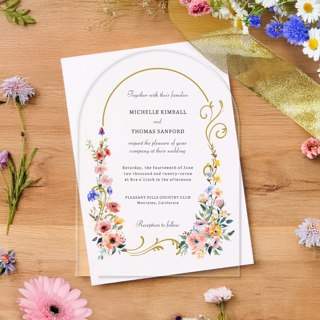 Hochzeit der Sommerarche der Wildblume Watercolor Acryleinladungen (Von Creator hochgeladen)