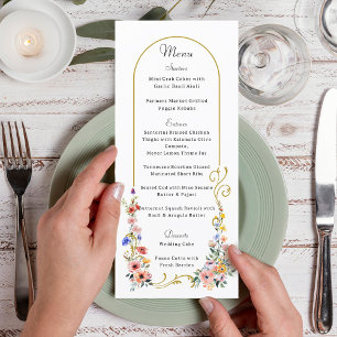 Hochzeit der Sommerarche der Wildblume Watercolor Menükarte