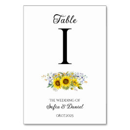 Hochzeit der Sonnenblume, Aquarellblau Wildblume Tischnummer