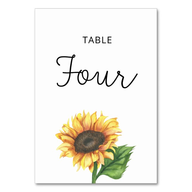 Hochzeit der Sonnenblumen Vier Tischnummern (Vorderseite)