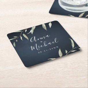 Hochzeit der stimmungsvollen Marine mit minimalem  Rechteckiger Pappuntersetzer