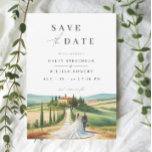 Hochzeit der Toskana Aquarellbilder Skyline Save The Date<br><div class="desc">Feiern Sie Ihre Liebe in der bezaubernden Schönheit der Toskana mit unserem exquisiten Tuscany Dream Wedding Save the Date. Dieses Design spiegelt das Wesen der Toskana mit seinem atemberaubenden Aquarell der ikonischen Skyline der Toskana wider, mit sanften Hügeln, eleganten Zypressen und einer charmanten Villa in der Ferne. Individualisieren Sie Ihr...</div>