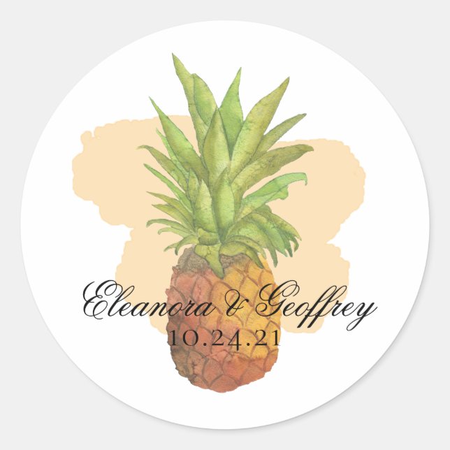 Hochzeit der tropischen Ananas Runder Aufkleber (Vorderseite)